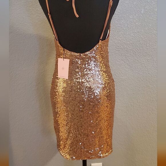 Hello Molly Glitter Gypsy Mini Dress Bronze Sequin Party Dress – Women’s - Picture 10 of 16